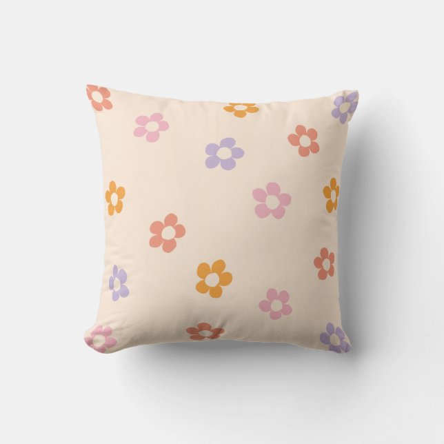 Coloured Daisy Pattern Cute Modern Cushion (Front)