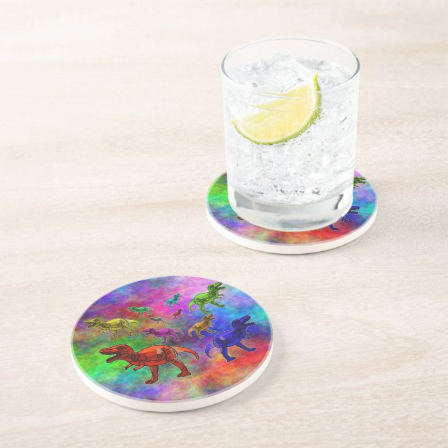 Coloured Dinosaurs on Pastel Background  Coaster (Side)