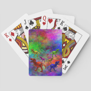 Coloured Dinosaurs on Pastel Background Playing Cards