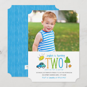 Coloured Doodles 2nd Birthday Party Invite / Car