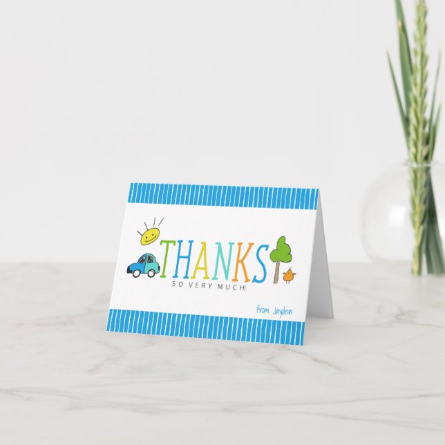 Coloured Doodles Thank You Note Card | Car (Front)