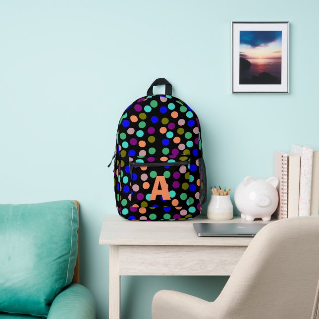 Coloured dots monogram printed backpack (Insitu)