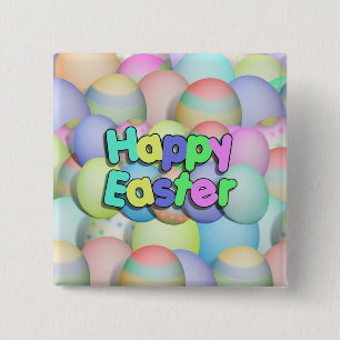 Coloured Easter Eggs - Happy Easter 15 Cm Square Badge