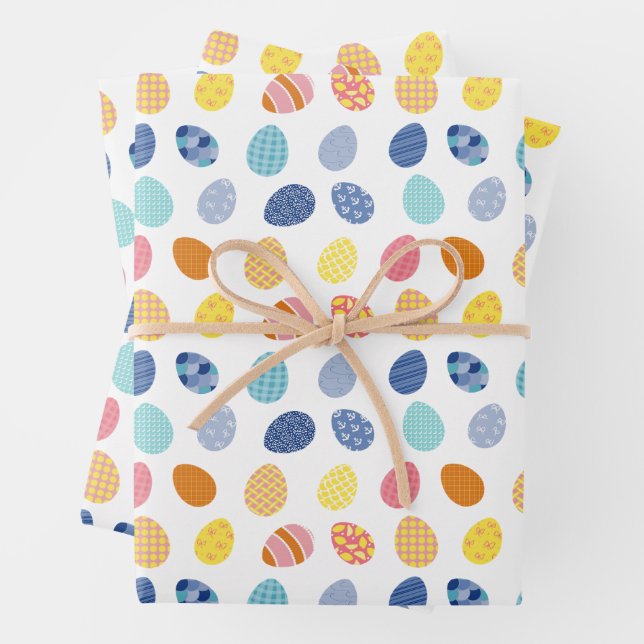 Coloured Eggs Easter Coastal Preppy Easter Wrapping Paper Sheet (In situ)