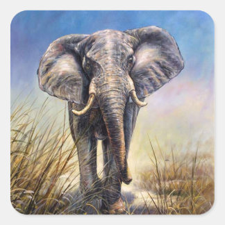 Coloured Elephant running through plain Square Sticker
