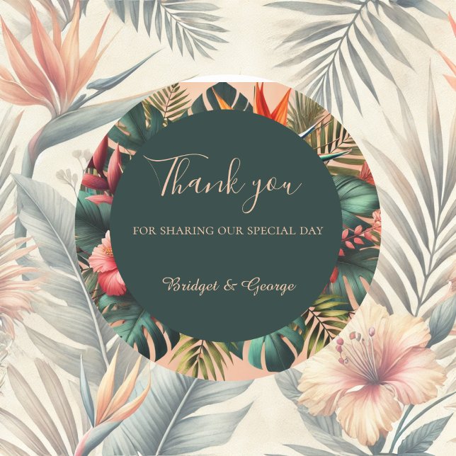 Coloured Exotic Hawaiian Tropical Wedding Thank Yo Classic Round Sticker (Creator Uploaded)
