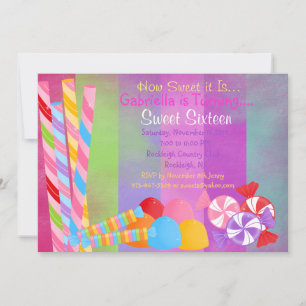Coloured Faded Lots of Candy Sweet 16 Invitation