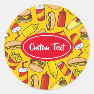 Coloured Fast Food Icons Pattern Classic Round Sticker