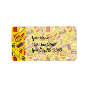 Coloured Fast Food Icons Pattern Label