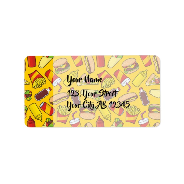 Coloured Fast Food Icons Pattern Label (Front)