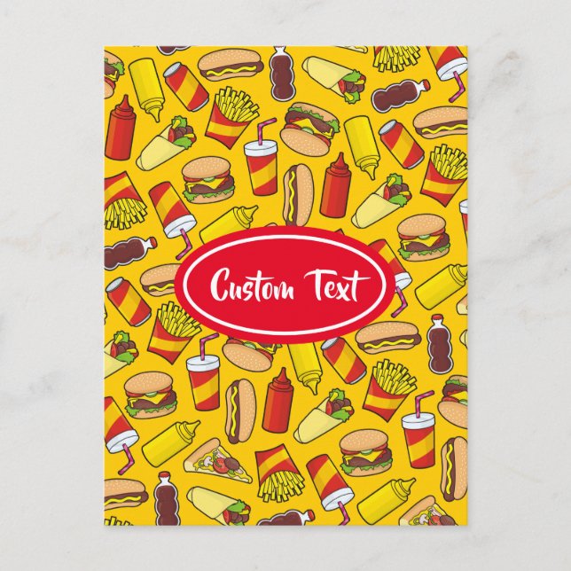 Coloured Fast Food Icons Pattern Postcard (Front)