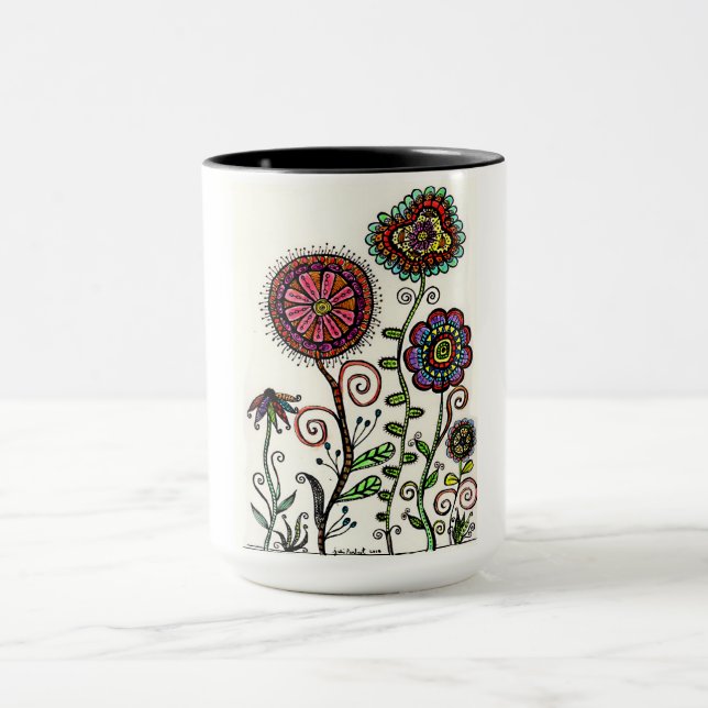 Coloured Flower Trio Original Artwork Coffee Cup (Center)