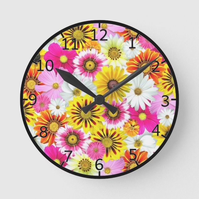 Coloured flowers Art Round Clock (Front)