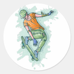 Coloured Flying Skater, Funny Illustration Classic Round Sticker