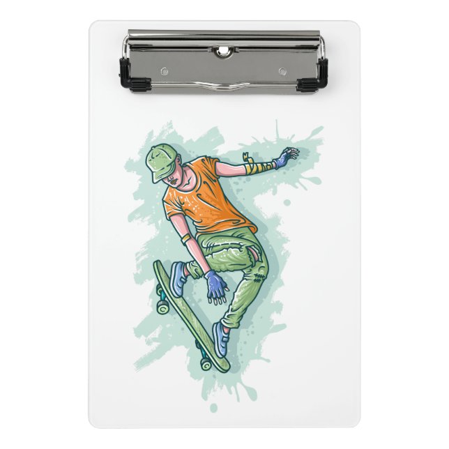 Coloured Flying Skater, Funny Illustration Mini Clipboard (Front)