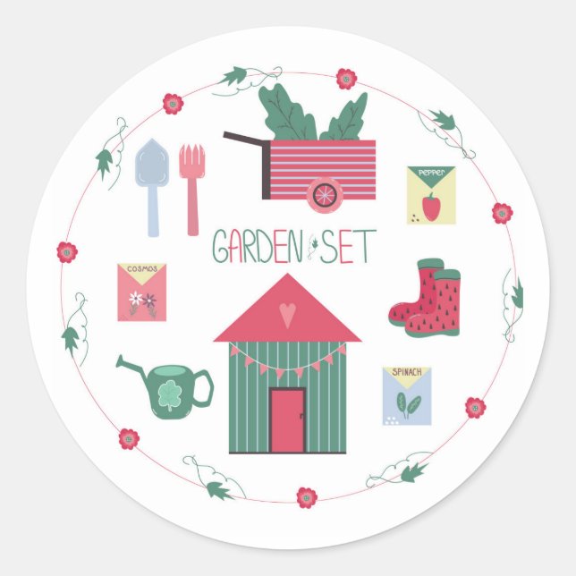 coloured garden set classic round sticker (Front)