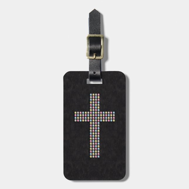 Coloured Gem Cross Luggage Tag (Front Vertical)