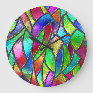 Coloured Glass Pattern 3D Texture Large Clock