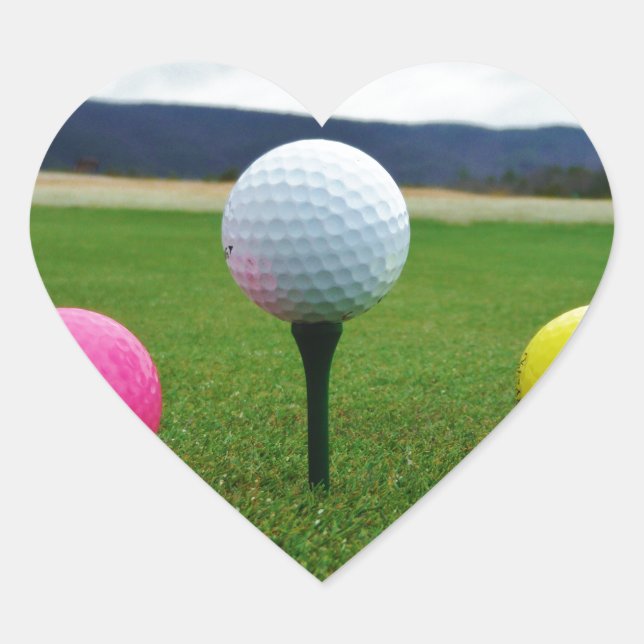 Coloured Golf Balls, mountain tee Heart Sticker (Front)