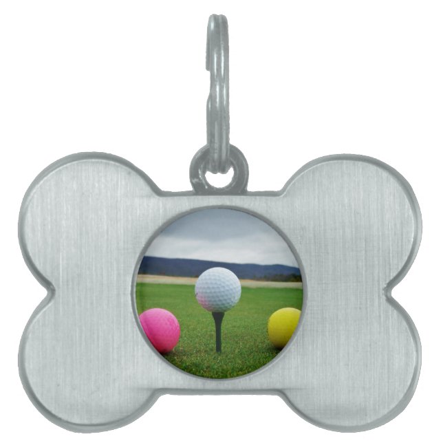 Coloured Golf Balls, mountain tee Pet ID Tag (Front)