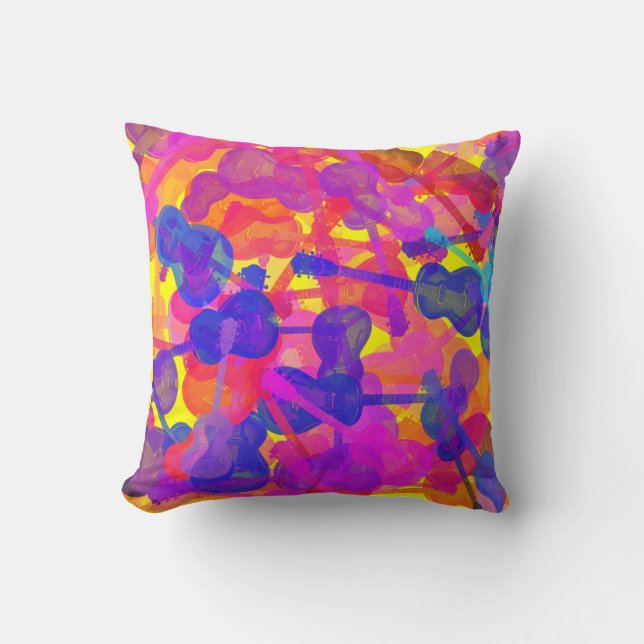 Coloured Guitar Collage Cushion (Front)