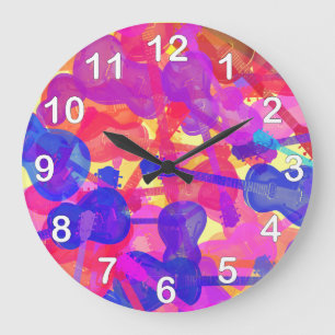 Coloured Guitar Collage Large Clock
