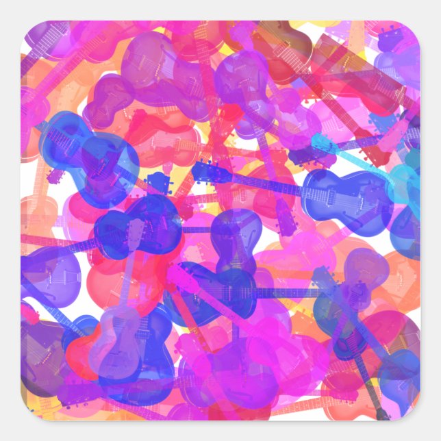 Coloured Guitar Collage Square Sticker (Front)
