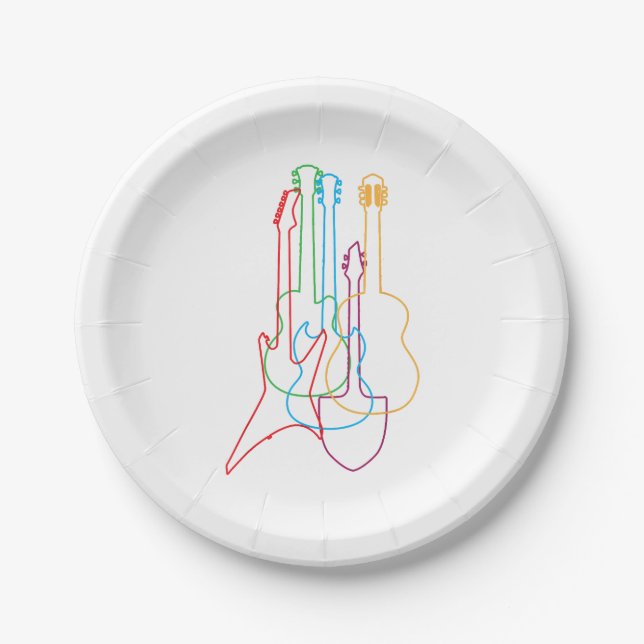 Coloured Guitars Electric Acoustic Classical Gift  Paper Plate (Front)