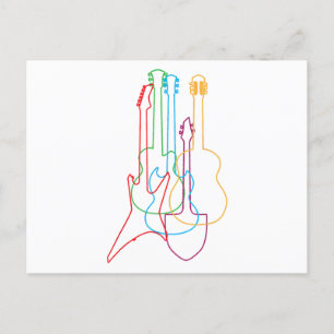 Coloured Guitars Electric Acoustic Classical Gift Postcard