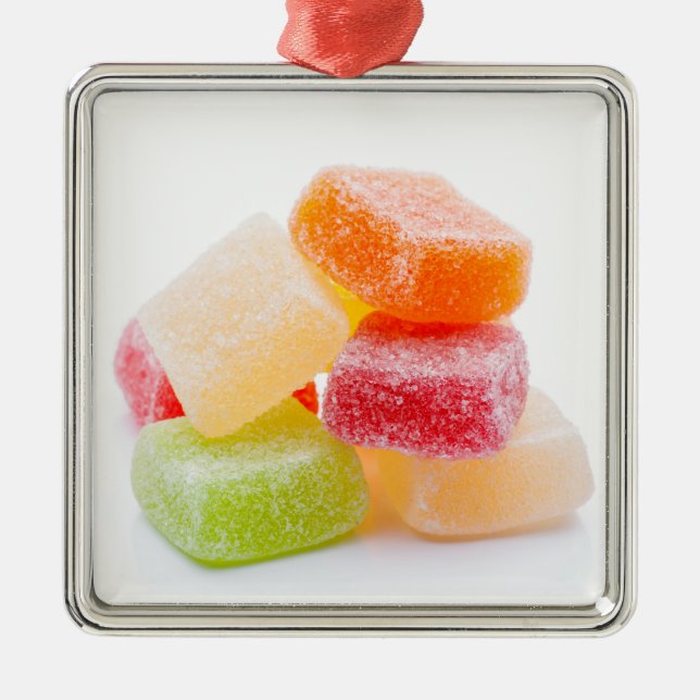Coloured gummy square sweets metal ornament (Front)