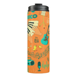 Coloured hand draw music pattern thermal tumbler