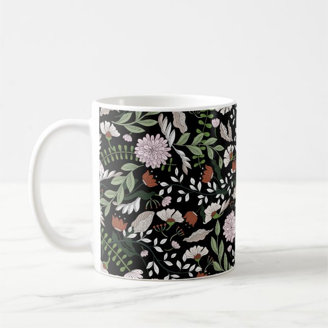 Coloured hand painted seamless pattern with flower coffee mug (Left)