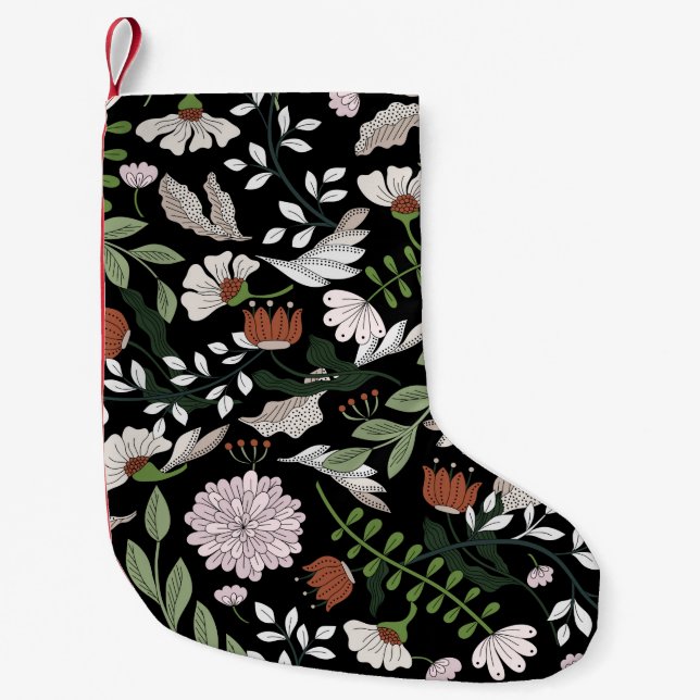 Coloured hand painted seamless pattern with flower small christmas stocking (Front)