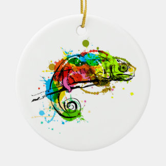 Coloured hand sketch chameleon ceramic ornament