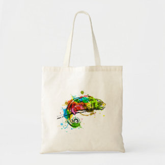 Coloured hand sketch chameleon tote bag