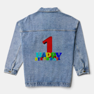 Coloured Happy Birthday Typography Baby Denim Jacket