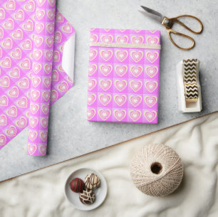 Coloured Hearts Art Pink Yellow Elegant Small Moti Wrapping Paper
