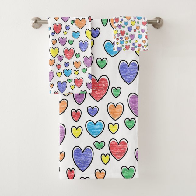 Coloured Hearts Bath Towel Set (Insitu)