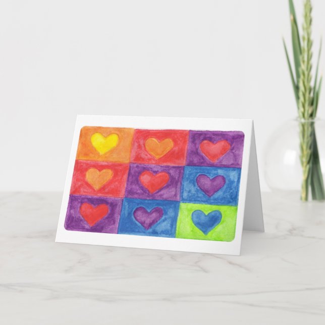 coloured hearts in squares card (Front)