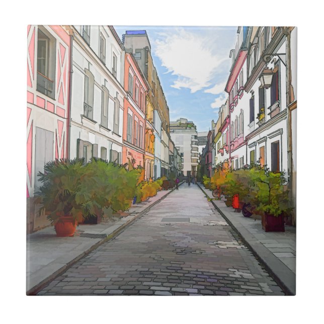 Coloured houses in Rue Cremieux - Paris Ceramic Tile (Front)