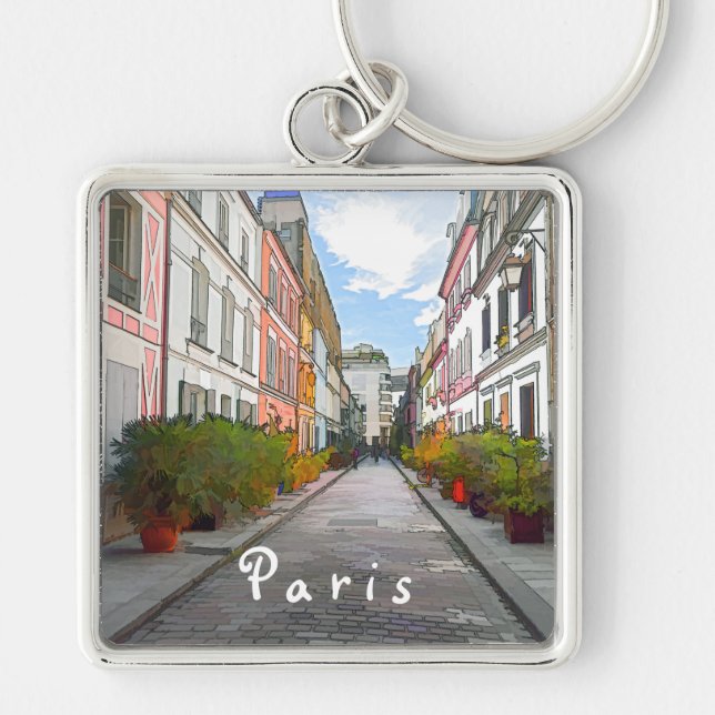 Coloured houses in Rue Cremieux - Paris Key Ring (Front)