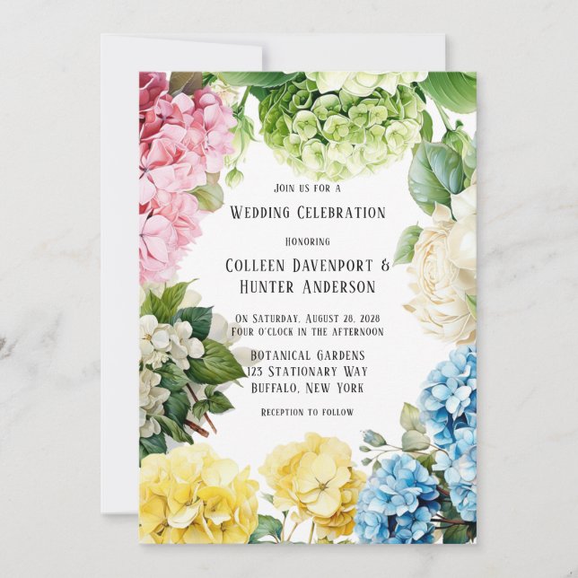 Coloured Hydrangea Butterfly Wedding Celebration  Invitation (Front)