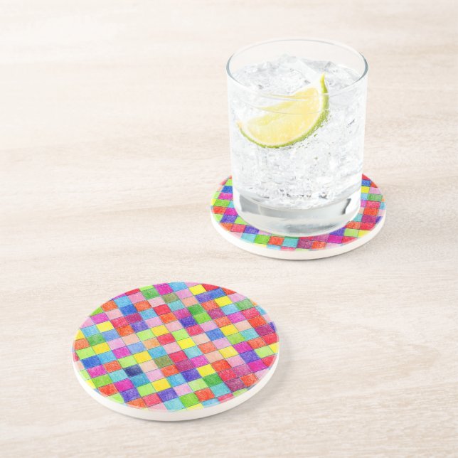 Coloured In Graph Paper Squares Coaster (Side)