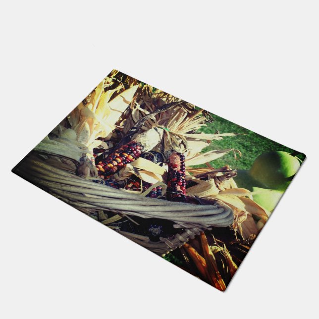 Coloured Indian Corn In Wicker Basket Fall  Doormat (Angled)