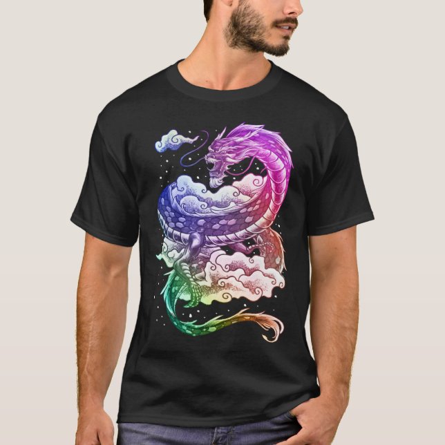 Coloured Japanese tradition dragon T-Shirt (Front)
