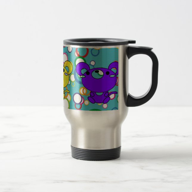 Coloured Kittys on Circles Aluminium Travel Mug (Right)