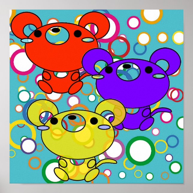 Coloured Kittys on Circles Canvas Print (Front)