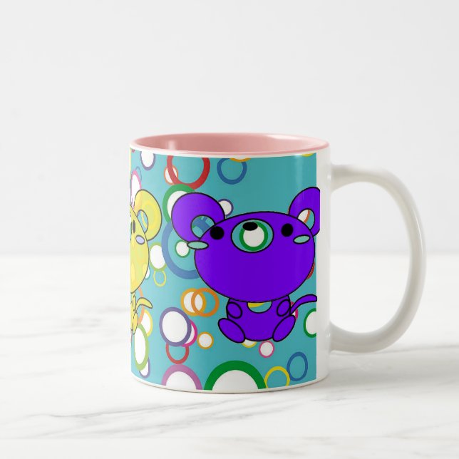 Coloured Kittys on Circles Ceramic Mug (Right)