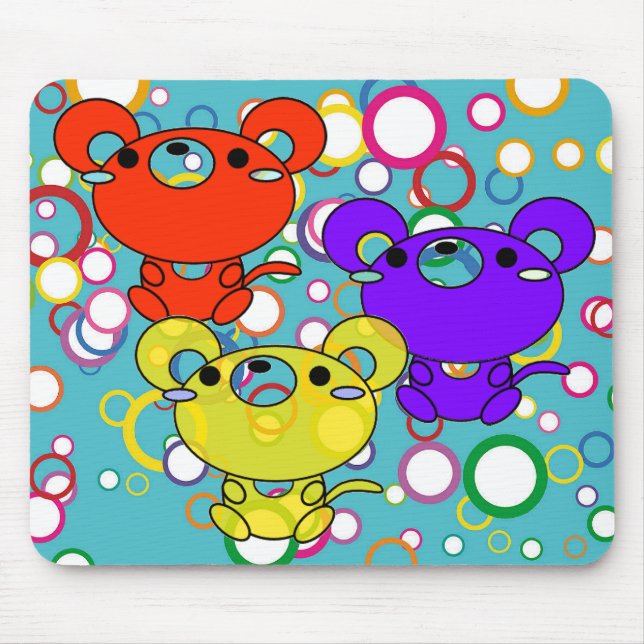 Coloured Kittys on Circles Mouse Pad (Front)