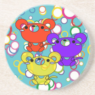 Coloured Kittys on Circles Sandstone Coaster